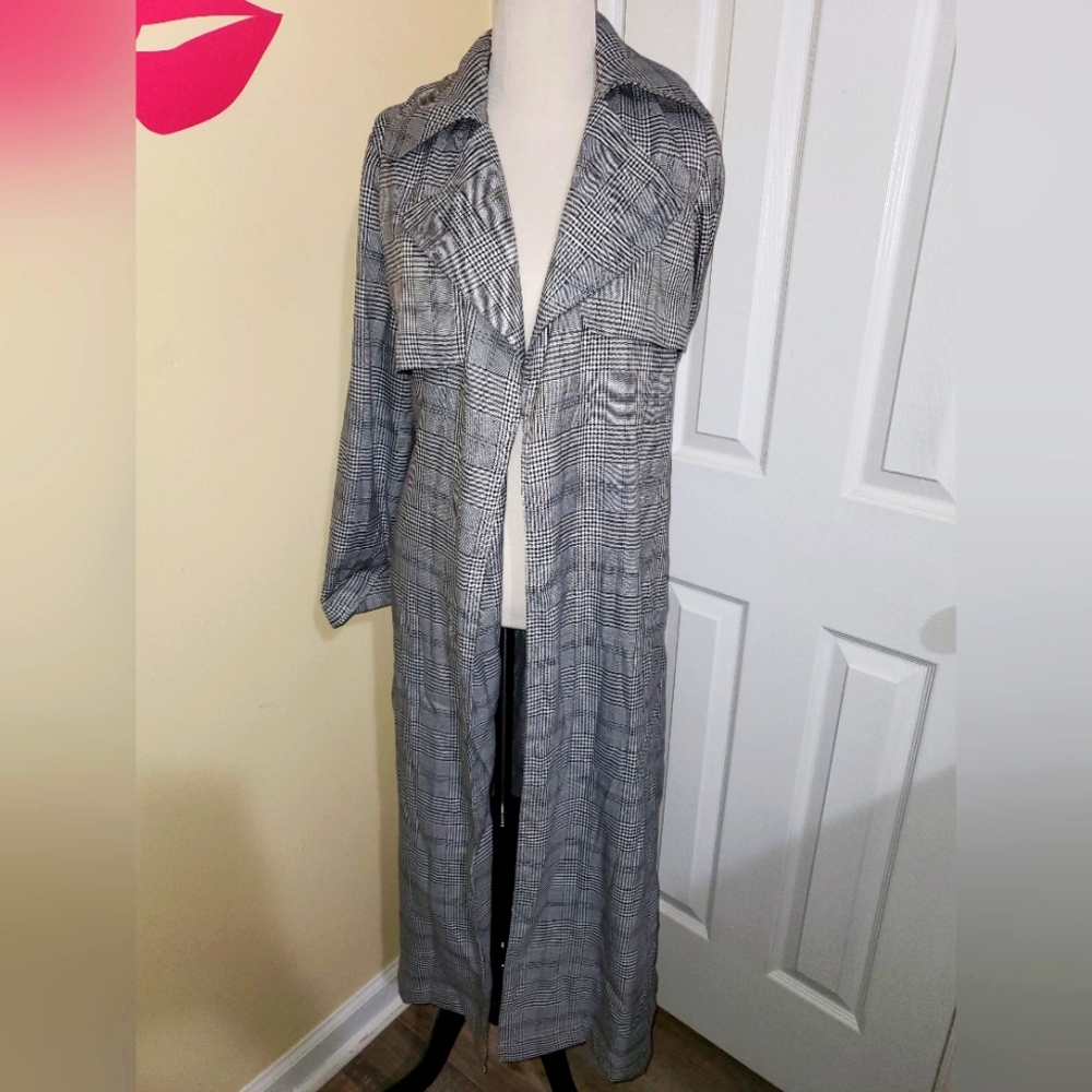 Long Plaid Trench Coat